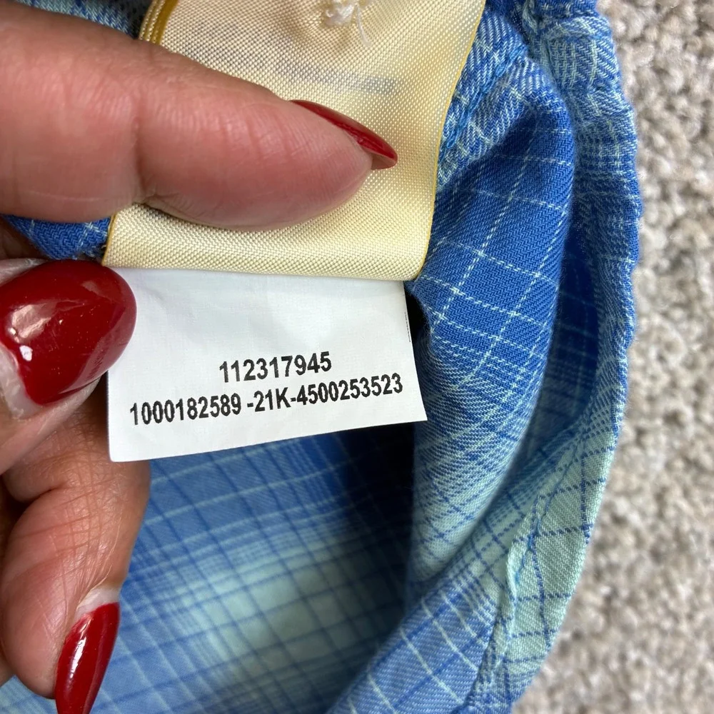 Lee Regular Fit Plaid Long‎ Sleeve Pearl Snap Front Shirt Mens XL Blue Vintage